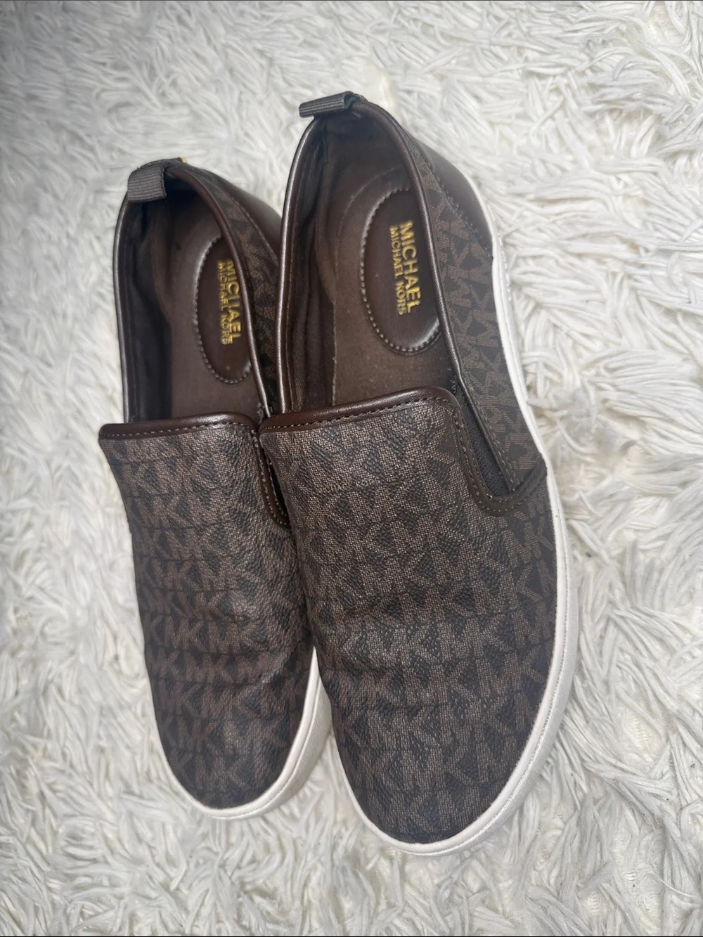Michael Kors Dark Brown MK Monogram Slip-On Sneakers